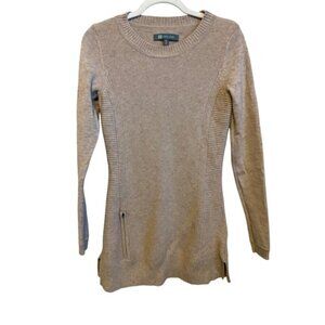 Title Nine‎ Beige Ribbed Knit Tunic Sweater Long Sleeve Zipper Pocket Size Small
